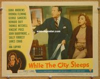 w048 WHILE THE CITY SLEEPS movie lobby card #6 '56 Lang, Sanders