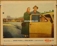 v059 WRONG MAN movie lobby card #3 '57 Henry Fonda & Miles by car!