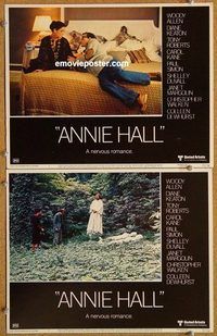 a230 ANNIE HALL 2 movie lobby cards '77 Woody Allen, nervous romance!