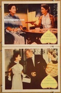 a232 AUTUMN LEAVES 2 movie lobby cards '56 Joan Crawford, Lorne Greene