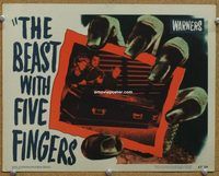 a861 BEAST WITH FIVE FINGERS movie lobby card '47 Peter Lorre & casket!