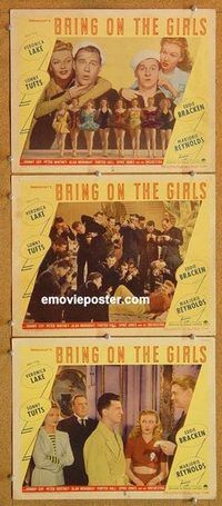 a447 BRING ON THE GIRLS 3 movie lobby cards '44 Veronica Lake, Tufts