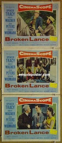 a449 BROKEN LANCE 3 movie lobby cards '54 Spencer Tracy, Wagner