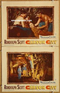 a251 CARSON CITY 2 movie lobby cards '52 Randolph Scott, western