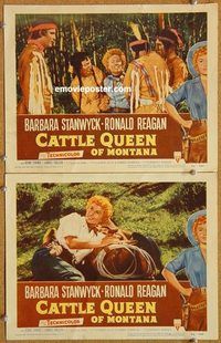 a252 CATTLE QUEEN OF MONTANA 2 movie lobby cards '54 Barbara Stanwyck
