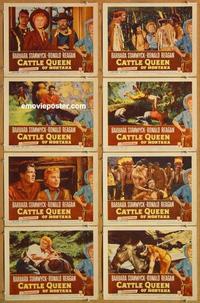 a046 CATTLE QUEEN OF MONTANA 8 movie lobby cards '54 Stanwyck, Reagan