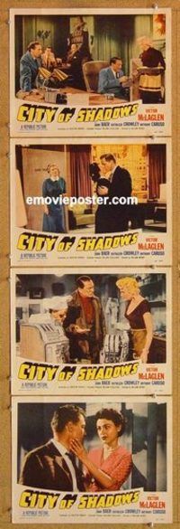 a569 CITY OF SHADOWS 4 movie lobby cards '55 Victor McLaglen, John Baer