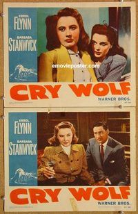 a266 CRY WOLF 2 movie lobby cards '47 Errol Flynn, Barbara Stanwyck