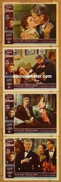 a578 DOUBLE LIFE 4 movie lobby cards '47 film noir, Ronald Colman