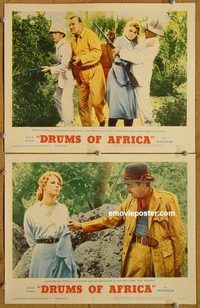 a277 DRUMS OF AFRICA 2 movie lobby cards '63 Avalon, Mariette Hartley
