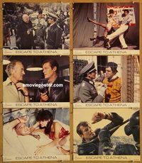 a658 ESCAPE TO ATHENA 6 movie lobby cards '79 Roger Moore, Savalas