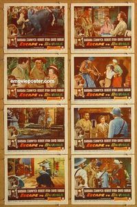 a072 ESCAPE TO BURMA 8 movie lobby cards '55 Robert Ryan, Stanwyck