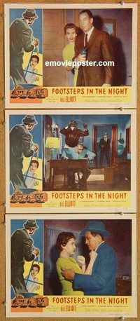 a473 FOOTSTEPS IN THE NIGHT 3 movie lobby cards '57 Wild Bill Elliott