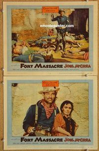 a290 FORT MASSACRE 2 movie lobby cards '58 Joel McCrea, Susan Cabot