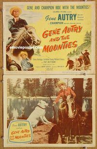 a295 GENE AUTRY & THE MOUNTIES 2 movie lobby cards '50 with Champion!