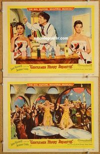 a296 GENTLEMEN MARRY BRUNETTES 2 movie lobby cards '55 Russell, Crain