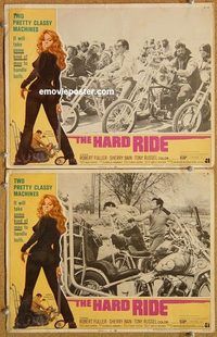 a314 HARD RIDE 2 movie lobby cards '71 Robert Fuller, sexy biker, AIP!