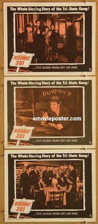 a486 HIGHWAY 301 3 movie lobby cards '51 Steve Cochran, Virginia Grey