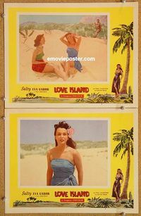 a339 LOVE ISLAND 2 movie lobby cards '52 sexy tropical Eva Gabor!