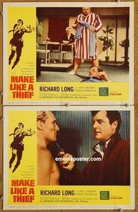 a341 MAKE LIKE A THIEF #2 2 movie lobby cards '65 Richard Long w/gun!