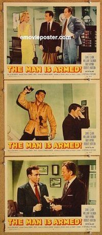 a506 MAN IS ARMED 3 movie lobby cards '56 Dane Clark, William Talman