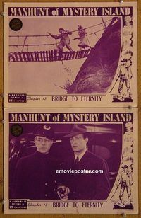 a343 MANHUNT OF MYSTERY ISLAND 2 Chap 13 movie lobby cards '45 serial