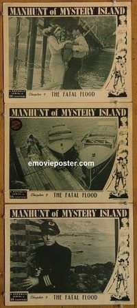 a507 MANHUNT OF MYSTERY ISLAND 3 Chap 9 movie lobby cards '45 serial