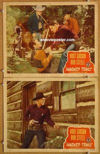 a347 MARKED TRAILS 2 movie lobby cards '44 Bob Steele, Hoot Gibson