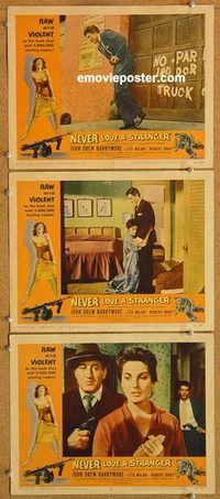 a514 NEVER LOVE A STRANGER 3 movie lobby cards '58 Harold Robbins
