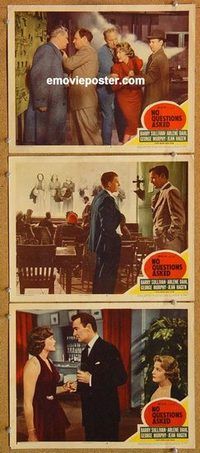 a518 NO QUESTIONS ASKED 3 movie lobby cards '51 Sullivan, film noir!