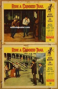 a377 RIDE A CROOKED TRAIL 2 movie lobby cards '58 Audie Murphy