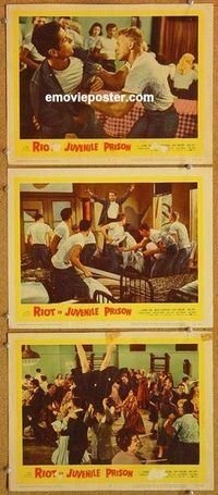 a529 RIOT IN JUVENILE PRISON 3 movie lobby cards '59 bad girls!