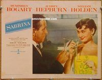 a985 SABRINA movie lobby card #4 '54 Audrey Hepburn & Bogart toast!