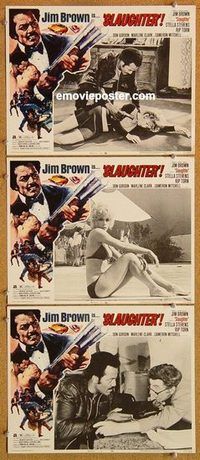 a535 SLAUGHTER 3 movie lobby cards '72 Jim Brown, Stella Stevens