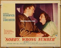 a991 SORRY WRONG NUMBER movie lobby card #2 '48 Lancaster, Stanwyck