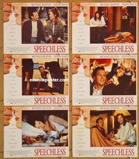 a708 SPEECHLESS 6 English movie lobby cards '94 Michael Keaton, Davis
