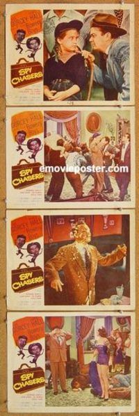 a606 SPY CHASERS 4 movie lobby cards '55 Bowery Boys, Leo Gorcey