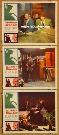 a539 SUDDEN DANGER 3 movie lobby cards '56 Beverly Garland, Bill Elliot