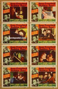 a169 SUDDEN FEAR 8 movie lobby cards '52 Joan Crawford, Jack Palance