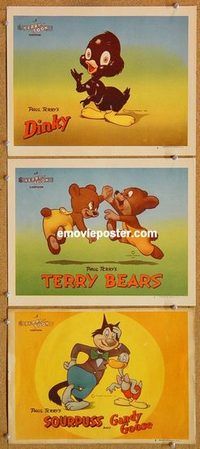 a545 TERRY-TOON 3 movie lobby cards '46 Dinky, Terry Bears, Sourpuss
