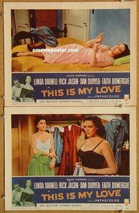 a412 THIS IS MY LOVE 2 movie lobby cards '54 sexy Linda Darnell!