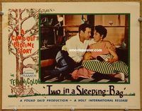 b013 TWO IN A SLEEPING-BAG movie lobby card #1 '56 camp-out romance!