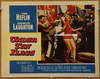 b016 UNDER TEN FLAGS movie lobby card #6 '60 sexy Mylene Demongeot!