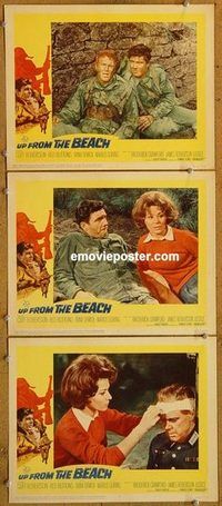 a556 UP FROM THE BEACH 3 movie lobby cards '65 World War II, D-Day!