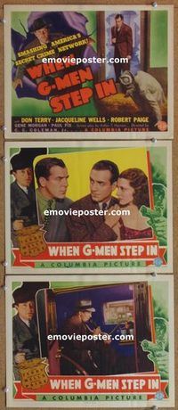 a559 WHEN G-MEN STEP IN 3 movie lobby cards '38 Don Terry, Julie Bishop