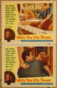 a426 WHILE THE CITY SLEEPS 2 movie lobby cards '56 Fritz Lang, Fleming