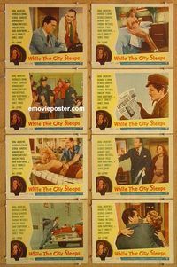 a193 WHILE THE CITY SLEEPS 8 movie lobby cards '56 Fritz Lang, Andrews