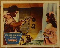 b029 ZARAK movie lobby card #4 '56 Victor Mature in turban w/gun!