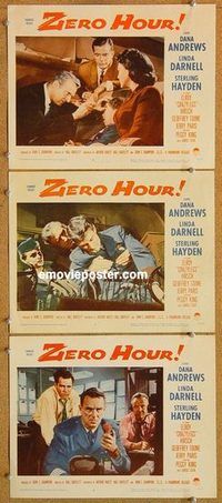 a561 ZERO HOUR 3 movie lobby cards '57 Dana Andrews, Linda Darnell