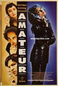 c319 AMATEUR one-sheet movie poster '94 blue-haired Isabelle Huppert!
